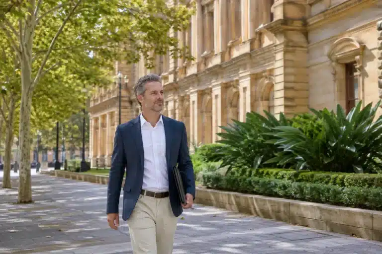 Professional walking through Adelaide North Terrace